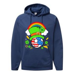 Soccer St Patricks Day Usa Flag Rainbow Shamrock Clover Gift Performance Fleece Hoodie