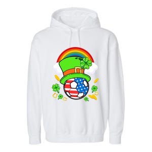 Soccer St Patricks Day Usa Flag Rainbow Shamrock Clover Gift Garment-Dyed Fleece Hoodie