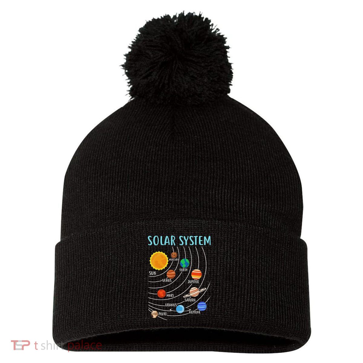 Solar System Planets Science Space Stem Pom Pom 12in Knit Beanie