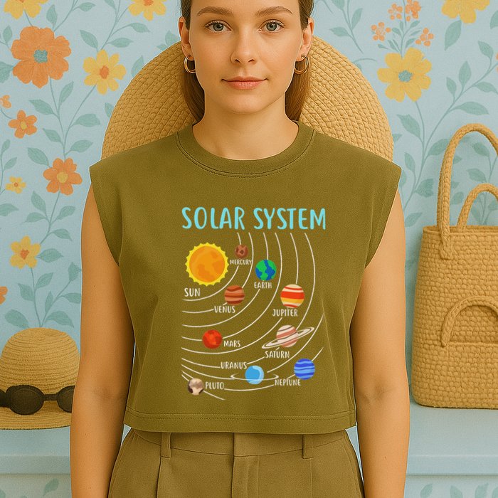 Solar System Planets Science Space Stem Garment-Dyed Women's Muscle Tee