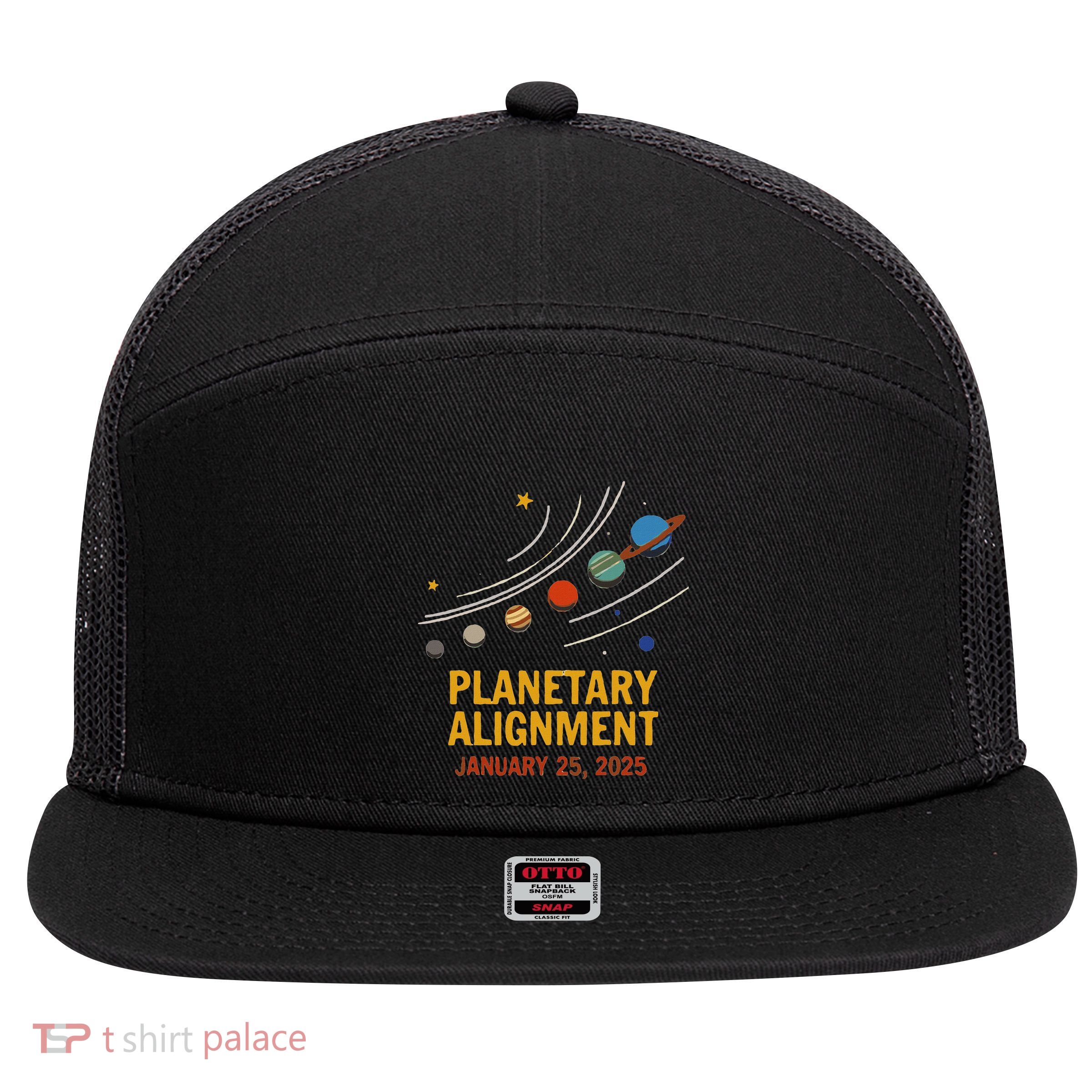 System Solar Planets Planetary Alignment January 25th 2025 7 Panel Mesh Trucker Snapback Hat
