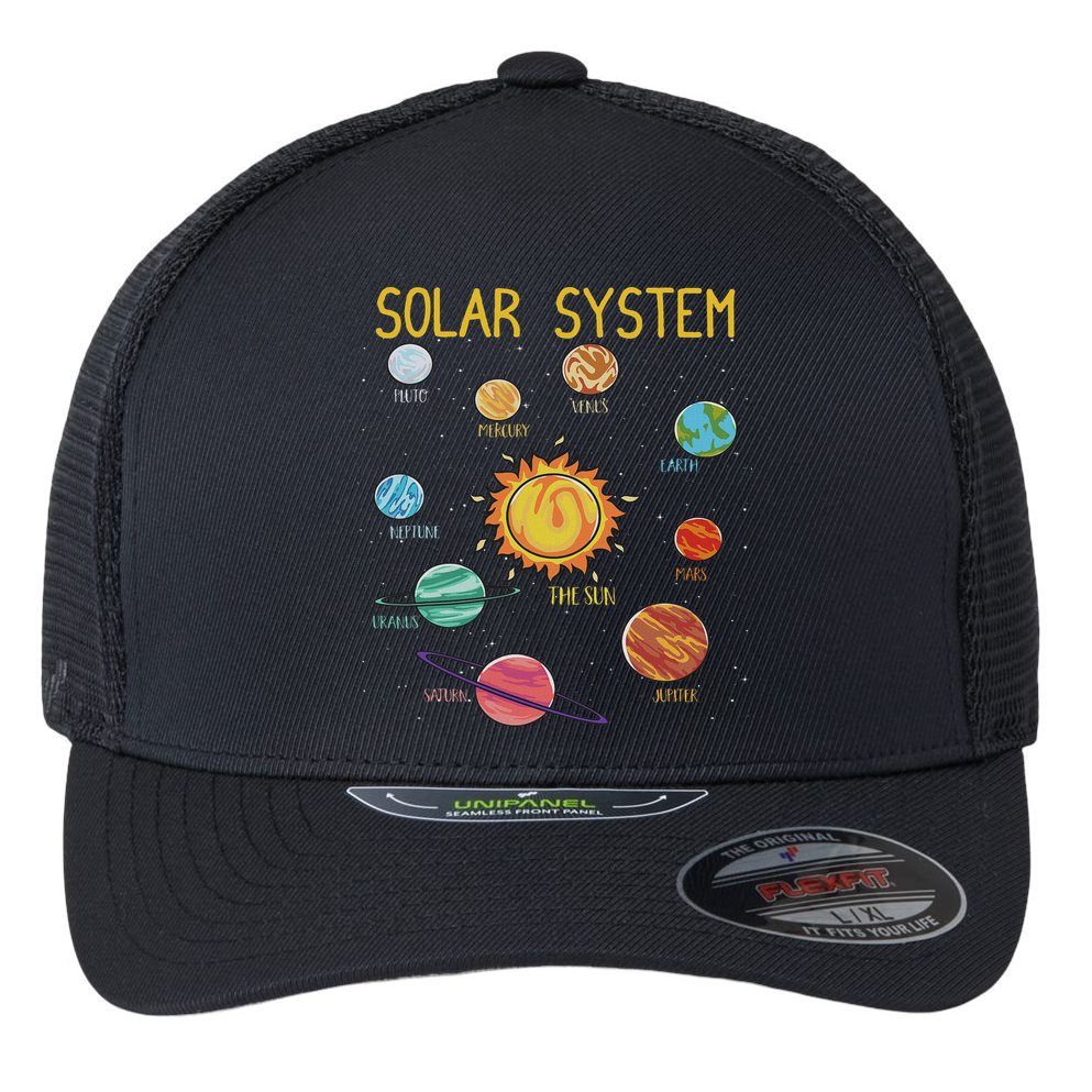 Solar System Planets Science Space Stem Flexfit Unipanel Trucker Cap