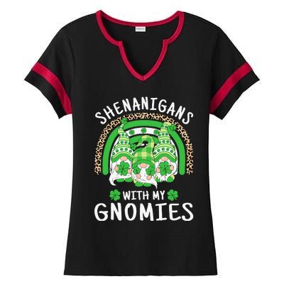 Shenanigans St Patricks Day Rainbow Irish Gnomes Shamrock Ladies Halftime Notch Neck Tee