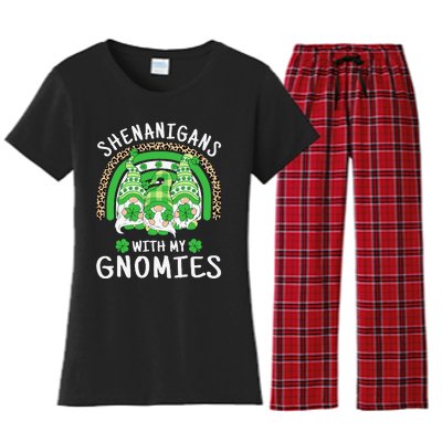 Shenanigans St Patricks Day Rainbow Irish Gnomes Shamrock Women's Flannel Pajama Set