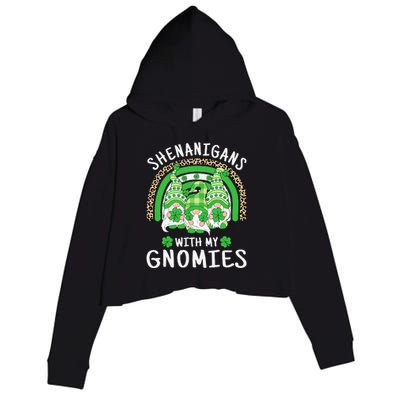 Shenanigans St Patricks Day Rainbow Irish Gnomes Shamrock Crop Fleece Hoodie