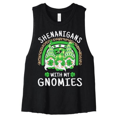 Shenanigans St Patricks Day Rainbow Irish Gnomes Shamrock Women's Racerback Cropped Tank