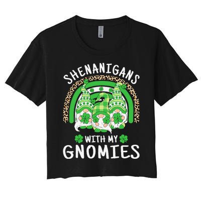 Shenanigans St Patricks Day Rainbow Irish Gnomes Shamrock Women's Crop Top Tee