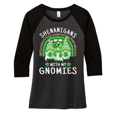 Shenanigans St Patricks Day Rainbow Irish Gnomes Shamrock Women's Tri-Blend 3/4-Sleeve Raglan Shirt