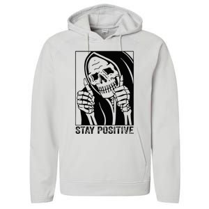 Skull Stay Positive Skeleton Halloween Motivational Performance Fleece Hoodie