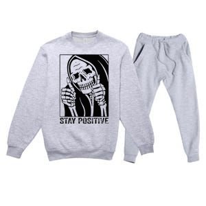 Skull Stay Positive Skeleton Halloween Motivational Premium Crewneck Sweatsuit Set