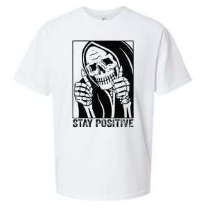 Skull Stay Positive Skeleton Halloween Motivational Sueded Cloud Jersey T-Shirt