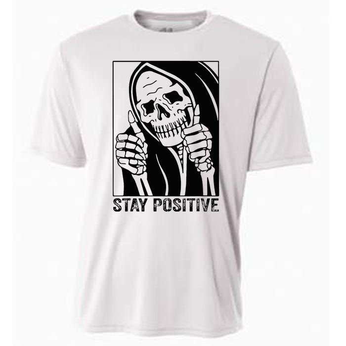 Skull Stay Positive Skeleton Halloween Motivational Cooling Performance Crew T-Shirt