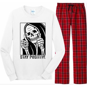 Skull Stay Positive Skeleton Halloween Motivational Long Sleeve Pajama Set