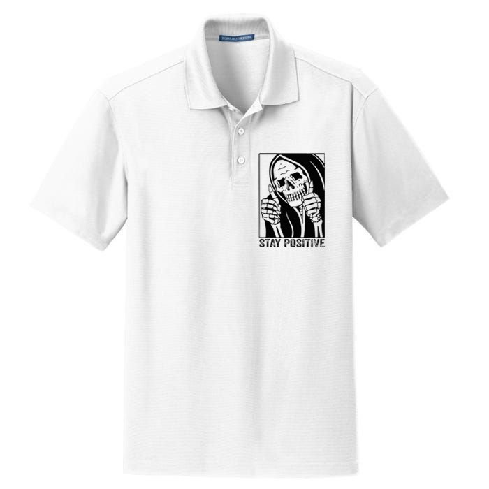 Skull Stay Positive Skeleton Halloween Motivational Dry Zone Grid Polo