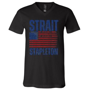 S.T.R.A.I.T S.T.A.P.L.E.T.O.N Patriotic American Flag Concert V-Neck T-Shirt