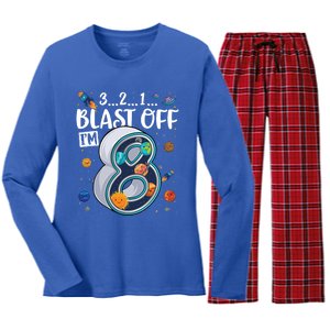 Solar System Planets Eight 8 Years Old 8th Birthday Gift Women's Long Sleeve Flannel Pajama Set 