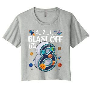 Solar System Planets Eight 8 Years Old 8th Birthday Gift Women's Crop Top Tee