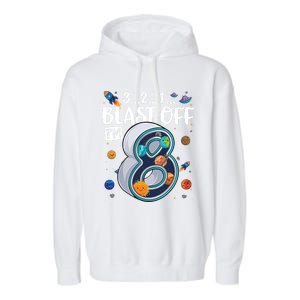 Solar System Planets Eight 8 Years Old 8th Birthday Gift Garment-Dyed Fleece Hoodie