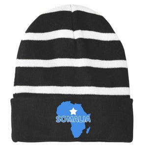 Somalia Somali Pride Flag Map Africa Print Striped Beanie with Solid Band