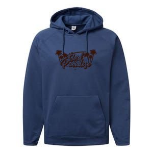 Surfing Surf Paradise Palm Beach Tropical Gift Performance Fleece Hoodie