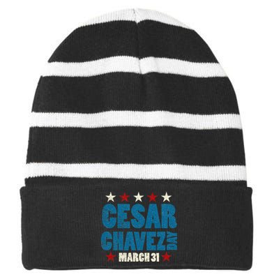 Si Se Puede I Cesar Chavez Day funny quote Striped Beanie with Solid Band