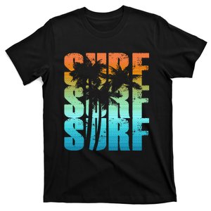 Surfing Sunset Palm Tree Cool Summer Vacation T-Shirt