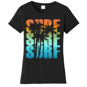 Surfing Sunset Palm Tree Cool Summer Vacation Women's T-Shirt