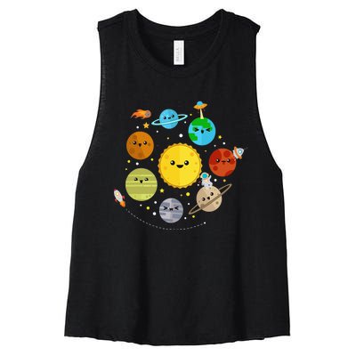 Solar System Planets Astronomy Space Science Women's Racerback Cropped Tank