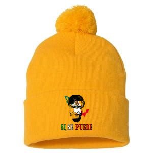 Si Se Puede Cesar Chavez Day Mexican Labor Pride TX Pom Pom 12in Knit Beanie