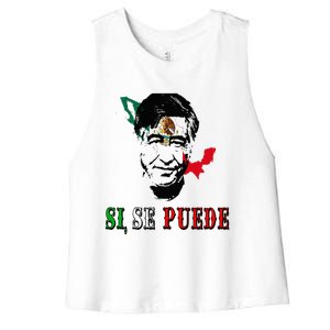 Si Se Puede Cesar Chavez Day Mexican Labor Pride TX Women's Racerback Cropped Tank