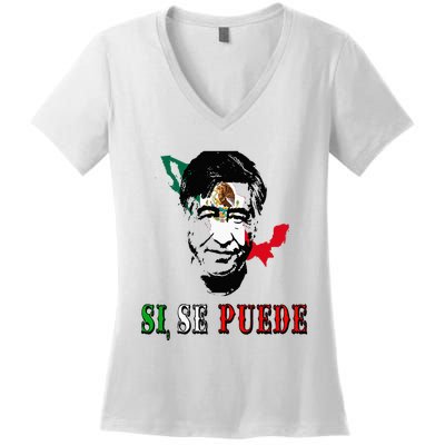 Si Se Puede Cesar Chavez Day Mexican Labor Pride TX Women's V-Neck T-Shirt