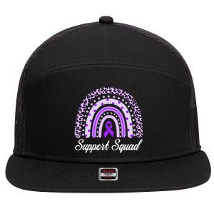 Support Squad Purple Rainbow Leopard Pancreatic Cancer Great Gift 7 Panel Mesh Trucker Snapback Hat