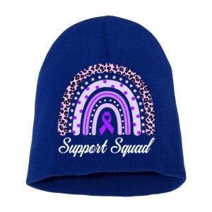 Support Squad Purple Rainbow Leopard Pancreatic Cancer Great Gift Short Acrylic Beanie