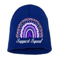 Support Squad Purple Rainbow Leopard Pancreatic Cancer Great Gift Short Acrylic Beanie