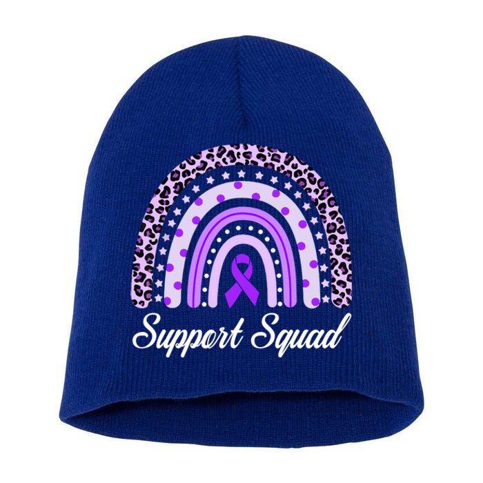 Support Squad Purple Rainbow Leopard Pancreatic Cancer Great Gift Short Acrylic Beanie