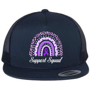 Support Squad Purple Rainbow Leopard Pancreatic Cancer Great Gift Flat Bill Trucker Hat