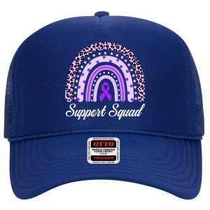 Support Squad Purple Rainbow Leopard Pancreatic Cancer Great Gift High Crown Mesh Back Trucker Hat