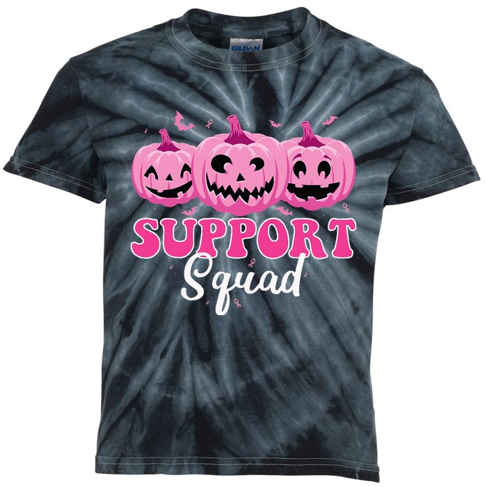 Support Squad Pumpkin Halloween Breast Cancer Awareness Kids Tie-Dye T-Shirt