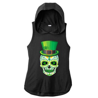 Skull St Patricks Day Irish Funny Saint Patricks Day of Dead Ladies PosiCharge Tri-Blend Wicking Draft Hoodie Tank