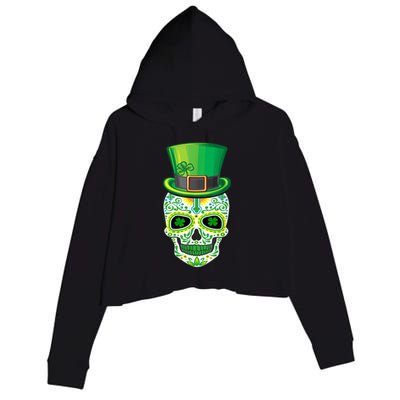 Skull St Patricks Day Irish Funny Saint Patricks Day of Dead Crop Fleece Hoodie