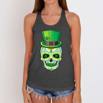 Skull St Patricks Day Irish Funny Saint Patricks Day of Dead Women's Knotted Racerback Tank