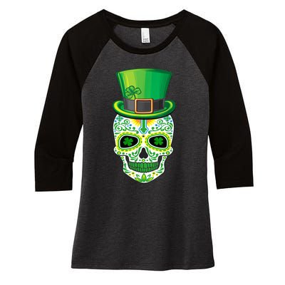 Skull St Patricks Day Irish Funny Saint Patricks Day of Dead Women's Tri-Blend 3/4-Sleeve Raglan Shirt