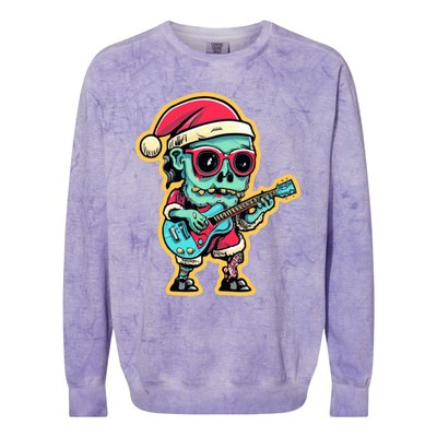 Santa Skeleton Play Guitar Guy Rocker Gift Colorblast Crewneck Sweatshirt