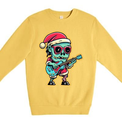 Santa Skeleton Play Guitar Guy Rocker Gift Premium Crewneck Sweatshirt