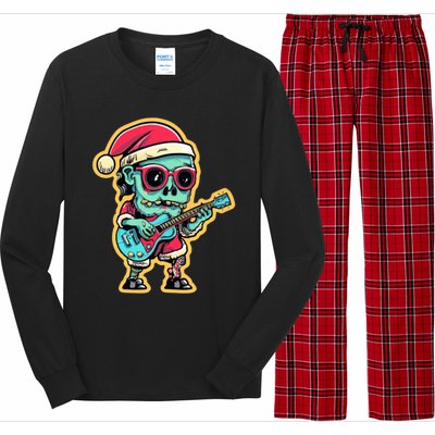 Santa Skeleton Play Guitar Guy Rocker Gift Long Sleeve Pajama Set