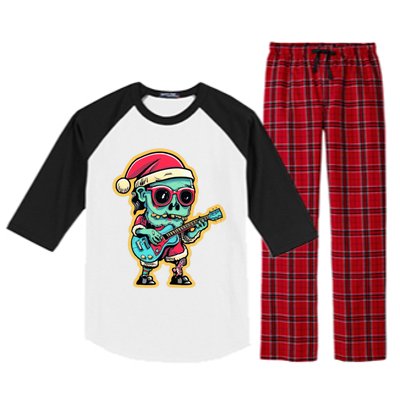 Santa Skeleton Play Guitar Guy Rocker Gift Raglan Sleeve Pajama Set