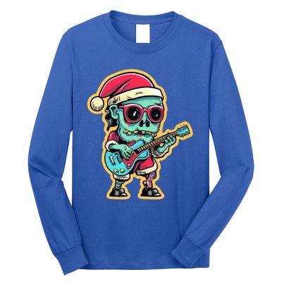 Santa Skeleton Play Guitar Guy Rocker Gift Long Sleeve Shirt