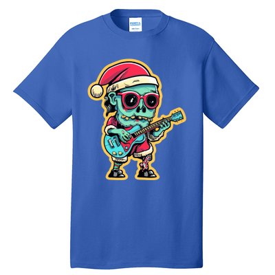 Santa Skeleton Play Guitar Guy Rocker Gift Tall T-Shirt