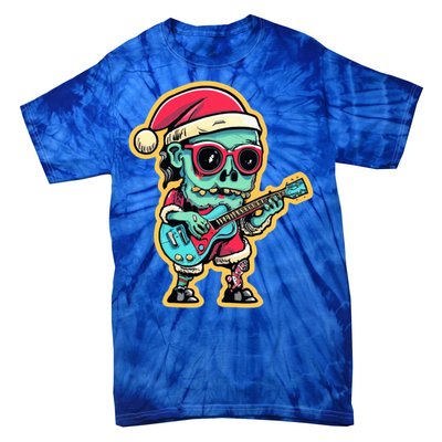 Santa Skeleton Play Guitar Guy Rocker Gift Tie-Dye T-Shirt