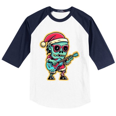 Santa Skeleton Play Guitar Guy Rocker Gift Baseball Sleeve Shirt